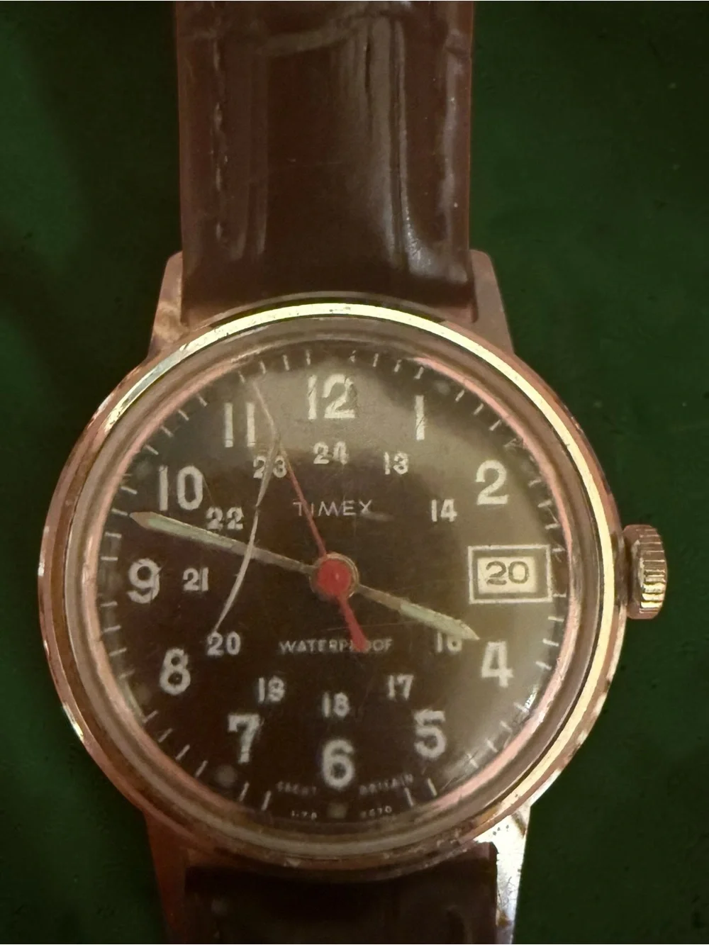 1970 Timex Vintage Mechanical Field Watch Black Dial Date 24HR Running New Strap